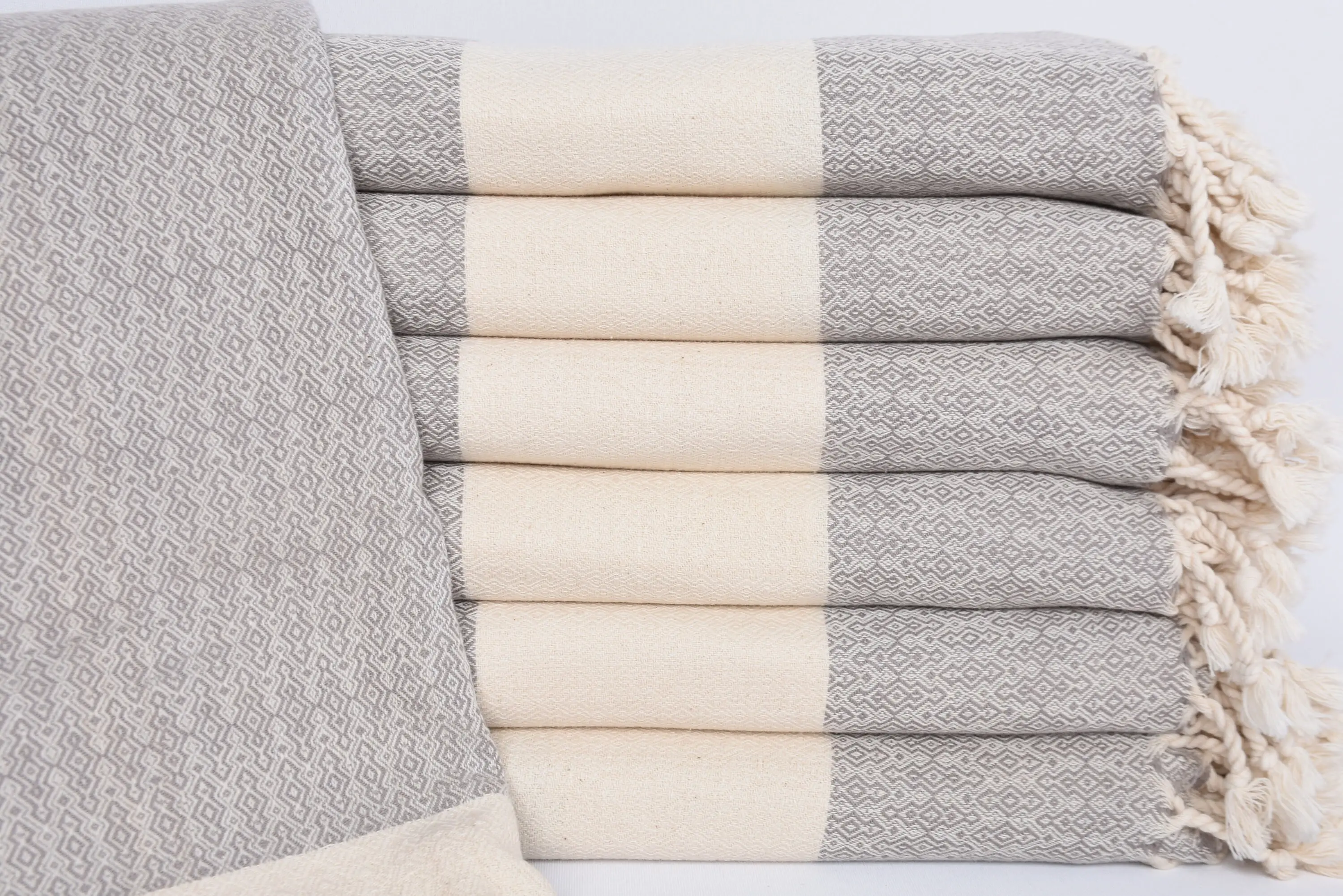Light Gray Diamond Towel, Turkish Bath Towel, Embroidered Beach Towel, 67x36 Inches - 1