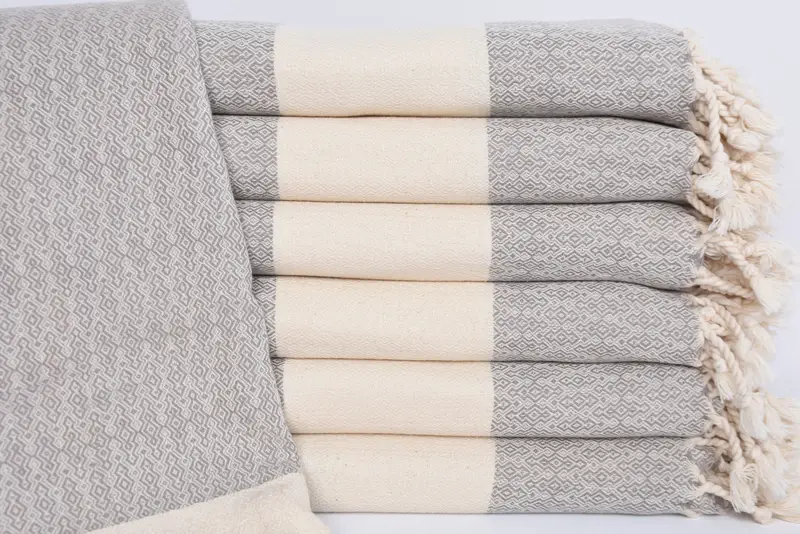 Light Gray Diamond Towel, Turkish Bath Towel, Embroidered Beach Towel, 67x36 Inches