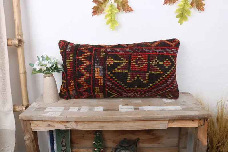 Knitted Cushion Cover, Pillow for Couch, Vintage Kilim Pillow, Boho Pillow Sham Cover, 12x24 Brown Pillow, Cotton Pillow Sham, Cushion Case - 1
