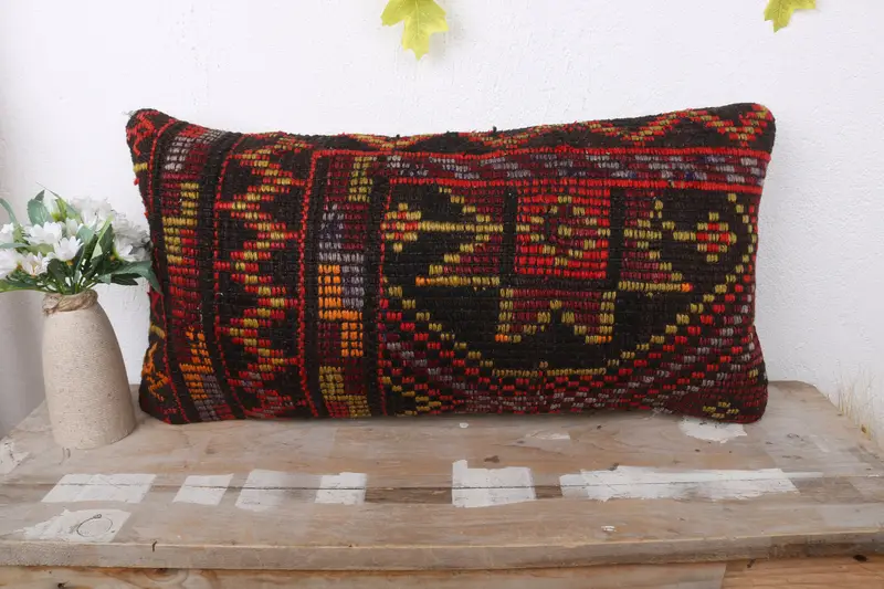 Knitted Cushion Cover, Pillow for Couch, Vintage Kilim Pillow, Boho Pillow Sham Cover, 12x24 Brown Pillow, Cotton Pillow Sham, Cushion Case - 2