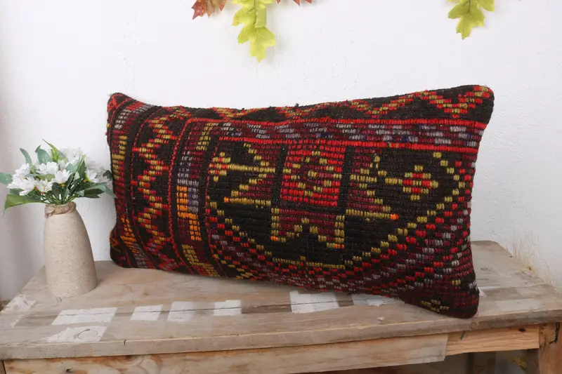 Knitted Cushion Cover, Pillow for Couch, Vintage Kilim Pillow, Boho Pillow Sham Cover, 12x24 Brown Pillow, Cotton Pillow Sham, Cushion Case - 4