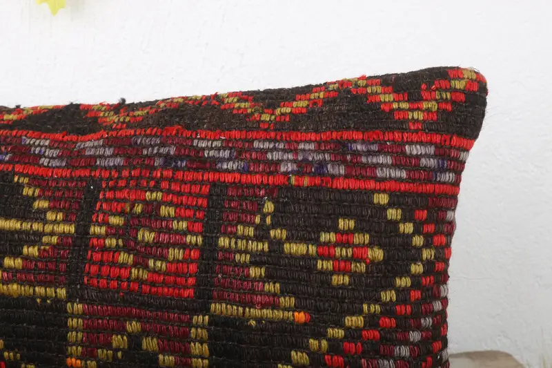 Knitted Cushion Cover, Pillow for Couch, Vintage Kilim Pillow, Boho Pillow Sham Cover, 12x24 Brown Pillow, Cotton Pillow Sham, Cushion Case - 5