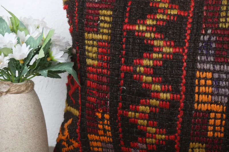Knitted Cushion Cover, Pillow for Couch, Vintage Kilim Pillow, Boho Pillow Sham Cover, 12x24 Brown Pillow, Cotton Pillow Sham, Cushion Case - 3