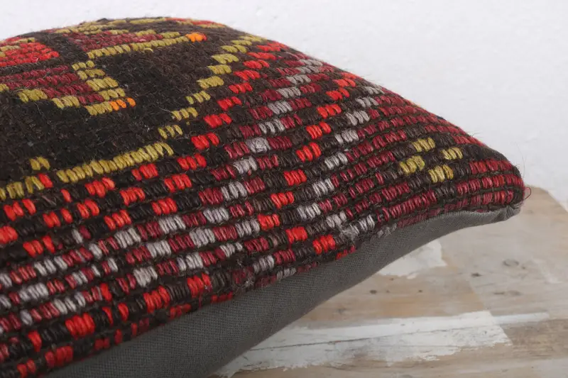 Knitted Cushion Cover, Pillow for Couch, Vintage Kilim Pillow, Boho Pillow Sham Cover, 12x24 Brown Pillow, Cotton Pillow Sham, Cushion Case - 6