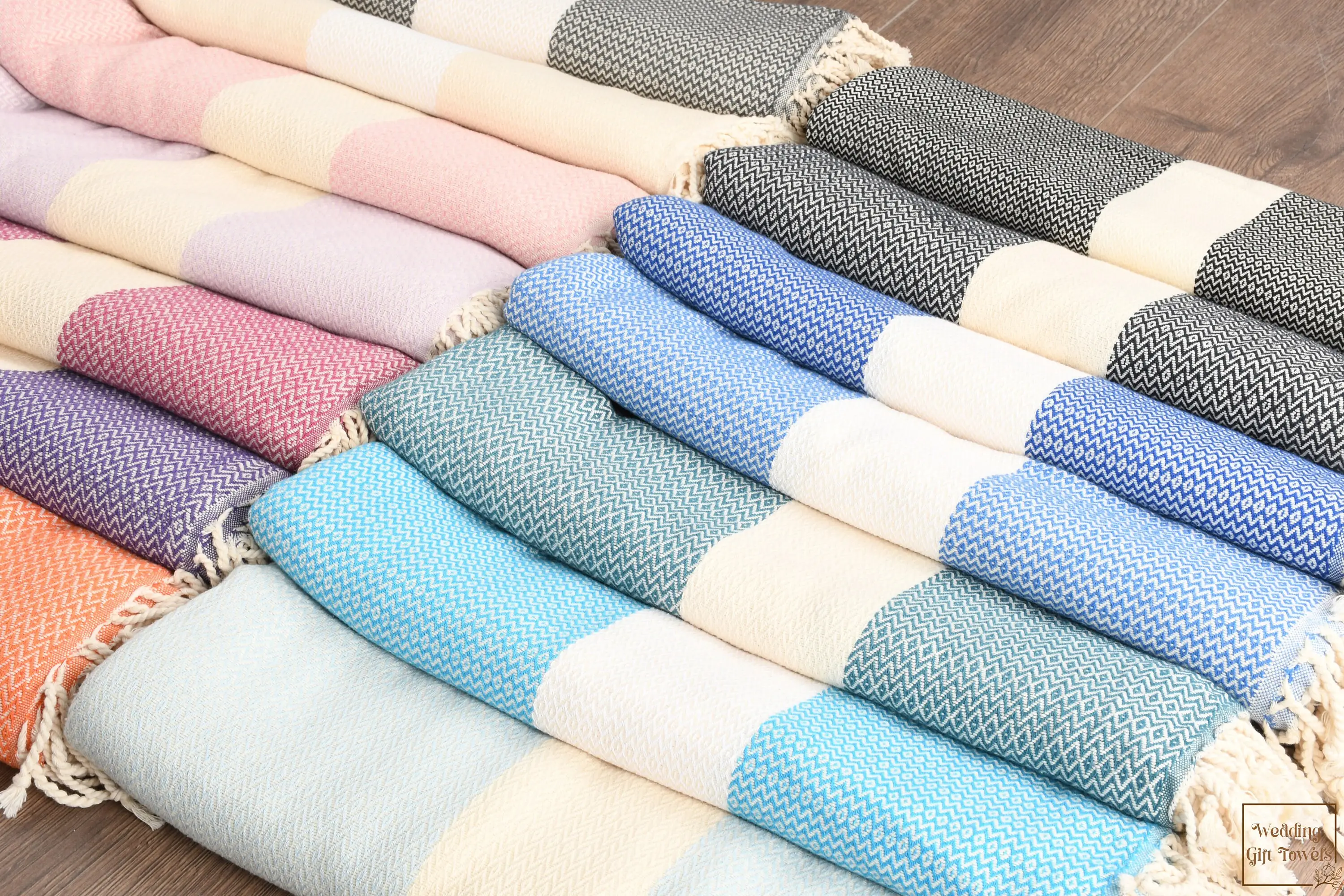 Handmade Turkish Cotton Towel Diamond Weave Beige, 40x70 Inches - 1