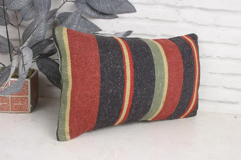 Bright Pillow Case, 12x20 Green Cushion Cover, Kilim Pillow, Cushion, Antique Pillows, Turkish Pillow, Southwestern Cushion Case - 3