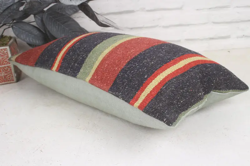 Bright Pillow Case, 12x20 Green Cushion Cover, Kilim Pillow, Cushion, Antique Pillows, Turkish Pillow, Southwestern Cushion Case - 6