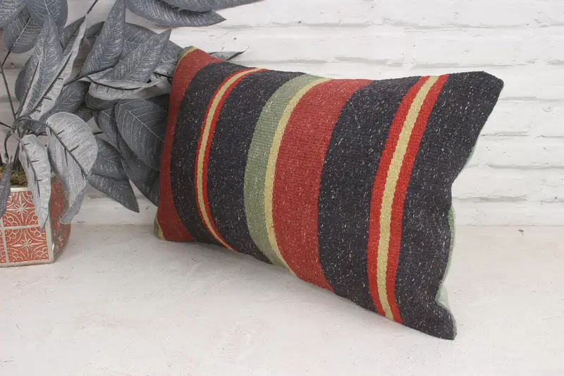 Bright Pillow Case, 12x20 Green Cushion Cover, Kilim Pillow, Cushion, Antique Pillows, Turkish Pillow, Southwestern Cushion Case - 4