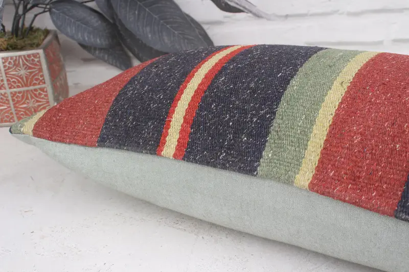 Bright Pillow Case, 12x20 Green Cushion Cover, Kilim Pillow, Cushion, Antique Pillows, Turkish Pillow, Southwestern Cushion Case - 7