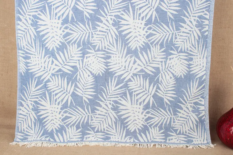 Turkish Towel Beach Floral Patterned Sax Blue 40x63 Inches