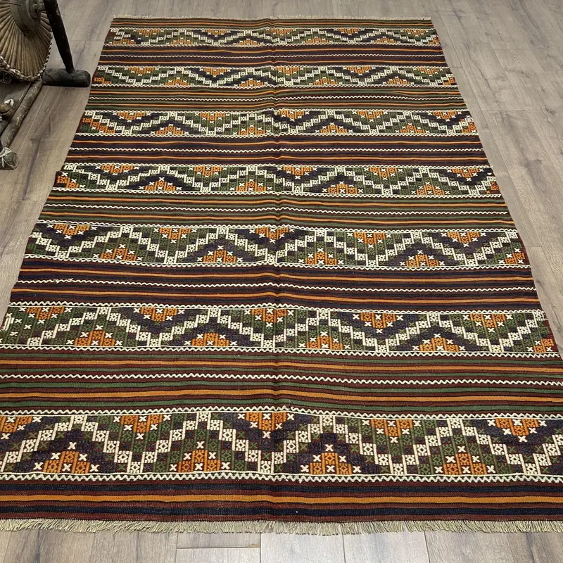 Purple, Green Southwestern Rug, 5.5x8.5 ft