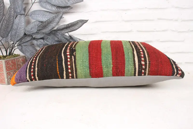 Handmade Kilim Cushion, Ethnic Pillow Cover Cushion Cover, Turkish Pillow, Cushion Case, 12x24 Red Cushion Case, Pillow for Couch, Rustic Pillow - 5