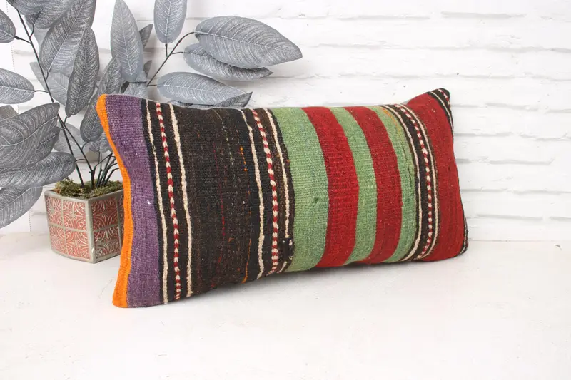 Handmade Kilim Cushion, Ethnic Pillow Cover Cushion Cover, Turkish Pillow, Cushion Case, 12x24 Red Cushion Case, Pillow for Couch, Rustic Pillow - 3
