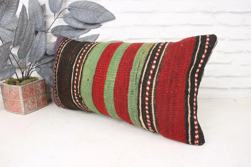Handmade Kilim Cushion, Ethnic Pillow Cover Cushion Cover, Turkish Pillow, Cushion Case, 12x24 Red Cushion Case, Pillow for Couch, Rustic Pillow - 4