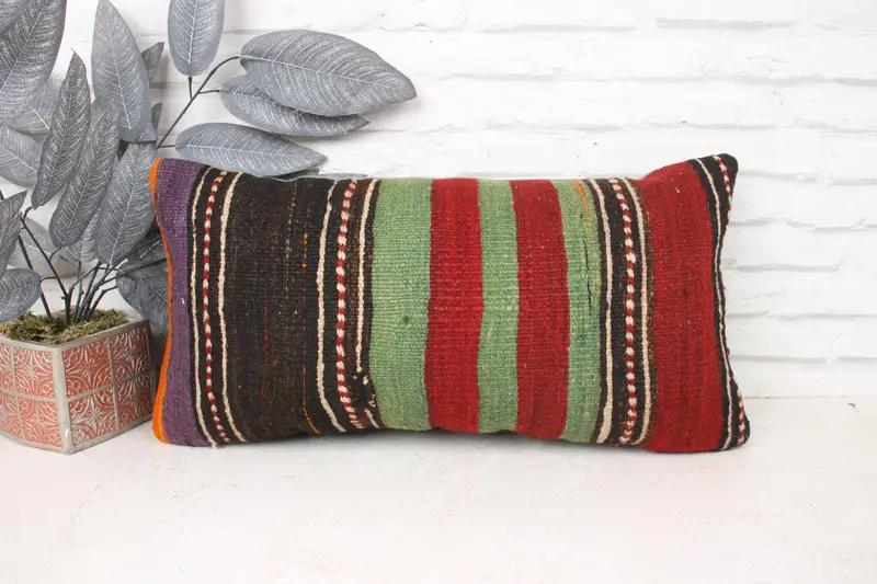 Handmade Kilim Cushion, Ethnic Pillow Cover Cushion Cover, Turkish Pillow, Cushion Case, 12x24 Red Cushion Case, Pillow for Couch, Rustic Pillow - 1