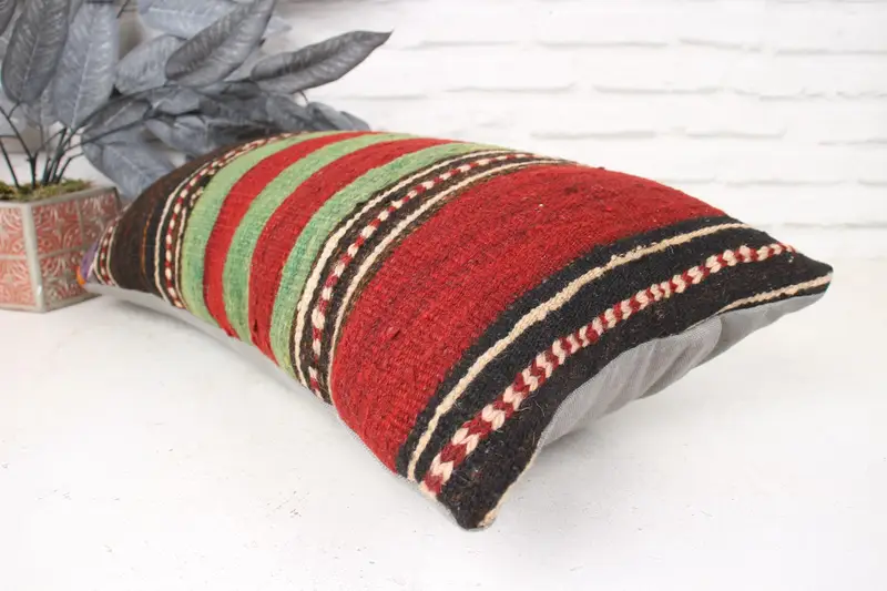 Handmade Kilim Cushion, Ethnic Pillow Cover Cushion Cover, Turkish Pillow, Cushion Case, 12x24 Red Cushion Case, Pillow for Couch, Rustic Pillow - 6