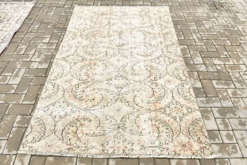 Vintage Halı, 4.3x6.6 ft Alan Halısı, Gri Patchwork Yün Türk Halısı - 1