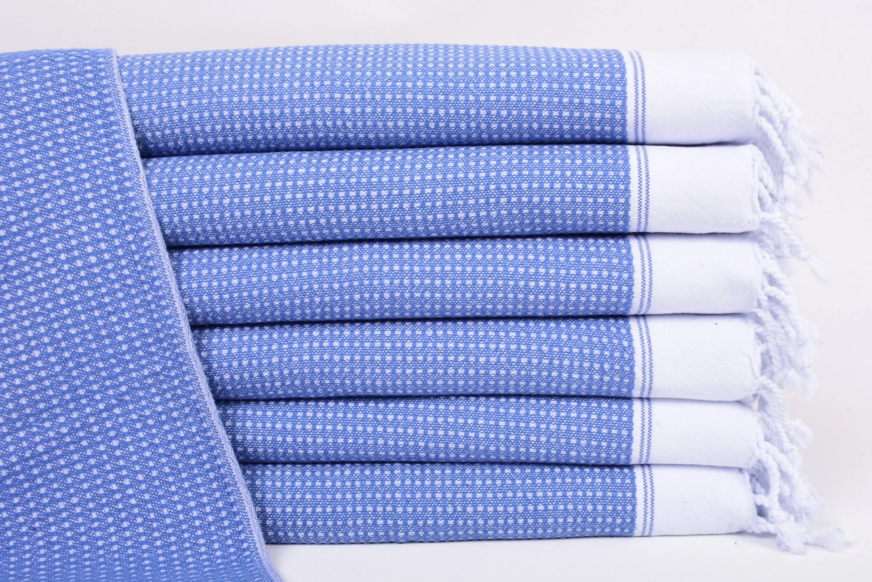 Personalized Blue Striped Hand Towel, Organic Cotton, 32x16 Inches - 1