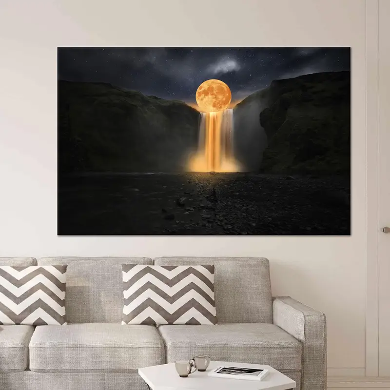 Modern Moon Landscape Canvas: Starry Sky & Nature Beauty