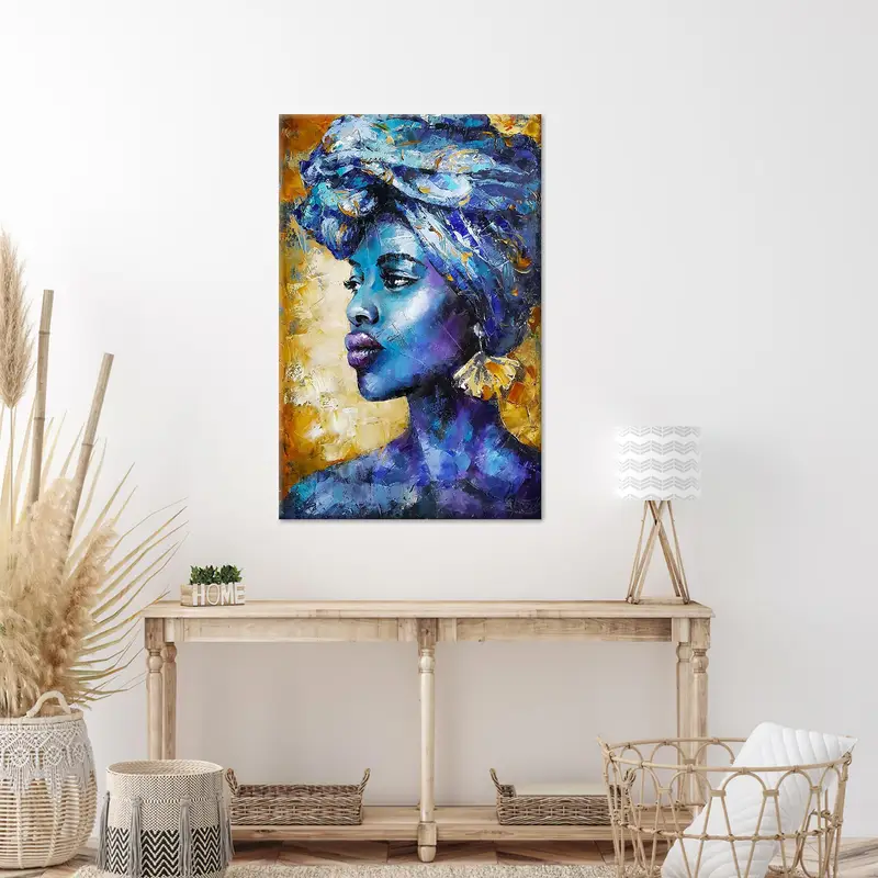 エレガントな抽象的な黒人女性のキャンバス プリント: コンテンポラリー ラグジュアリー