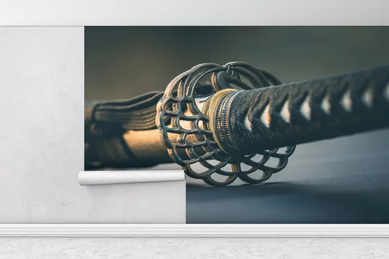 Modern Wall Paper, 3d Wall Paper, Katana Photography Wall Print, Japan Katana Wall Decor, Wall Paper Peel and Stick, Modern Wall Painting, - 1
