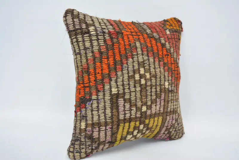 Blue & Red Embroidered Throw Pillow, 12x12 Inches Size Pillow - 3