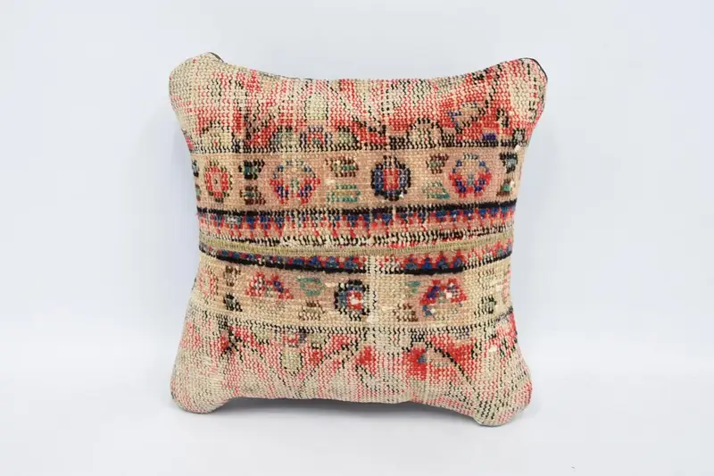 Vintage Square Cushion Case, Wool Gift 40x40 cm Beige Pillow - 1