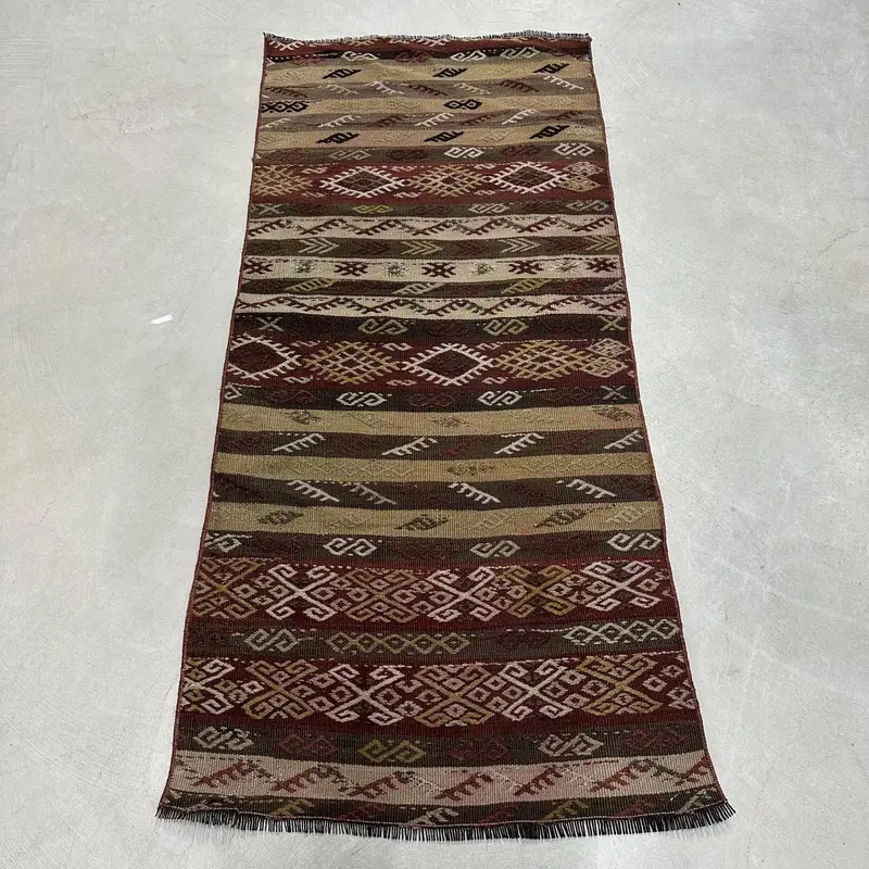 パープル オリエンタル ラグ、2.3x5.2 フィート エレガント ベージュ アクセント