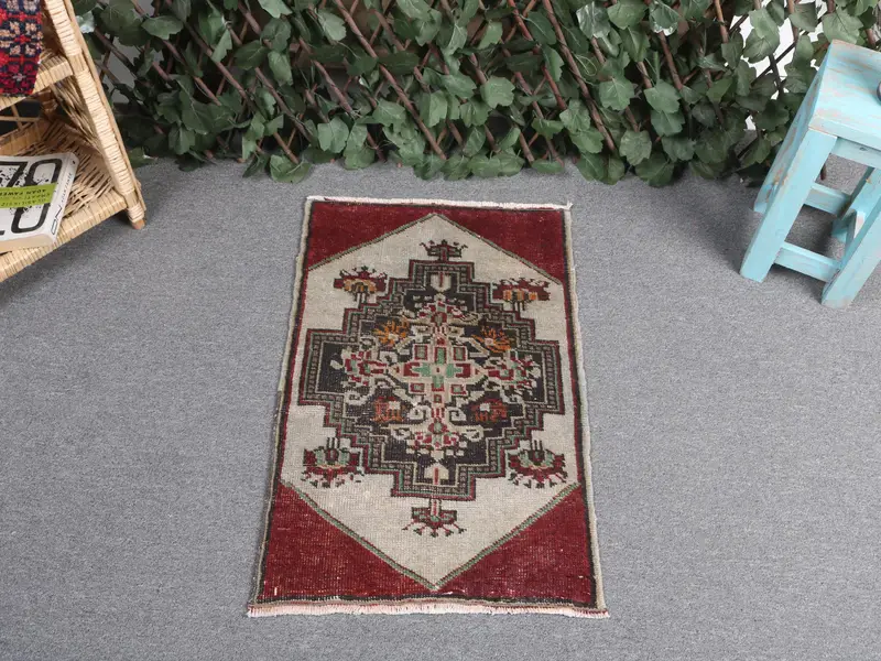 Green Persian Rug, 1.6x2.4 ft with Purple Accents