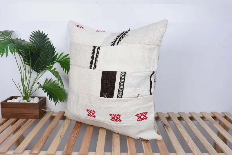 Tapestry Cushion Cover, Handmade Throw Pillow, Home Decor Pillow, 32x32 Beige Pillow Cover, Pillow Case, Turkish Pillow, Turkish Kilim Pillow - 5