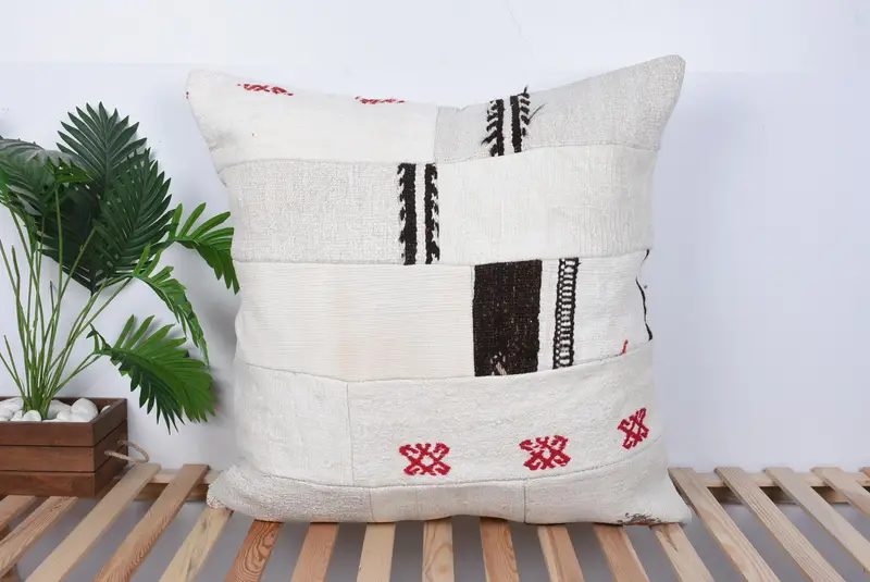 Tapestry Cushion Cover, Handmade Throw Pillow, Home Decor Pillow, 32x32 Beige Pillow Cover, Pillow Case, Turkish Pillow, Turkish Kilim Pillow - 1