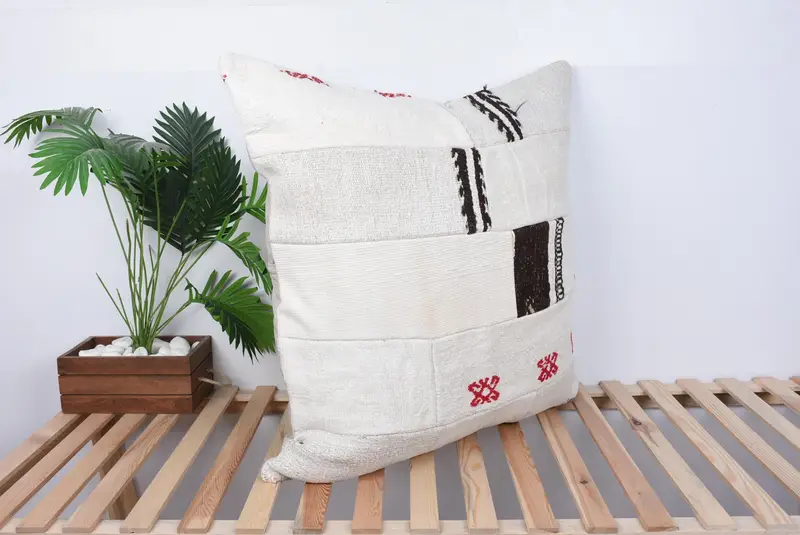Tapestry Cushion Cover, Handmade Throw Pillow, Home Decor Pillow, 32x32 Beige Pillow Cover, Pillow Case, Turkish Pillow, Turkish Kilim Pillow - 4