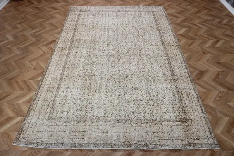 6.6x10.4 ft Rug, Turkish Oushak Rug, Vintage Gray Wool Ombré Rug - 1