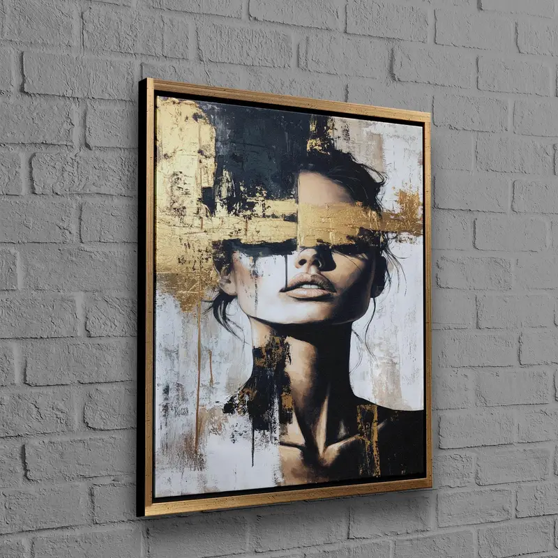 Trendy Gold & Black Woman Portrait Canvas Print for Girls