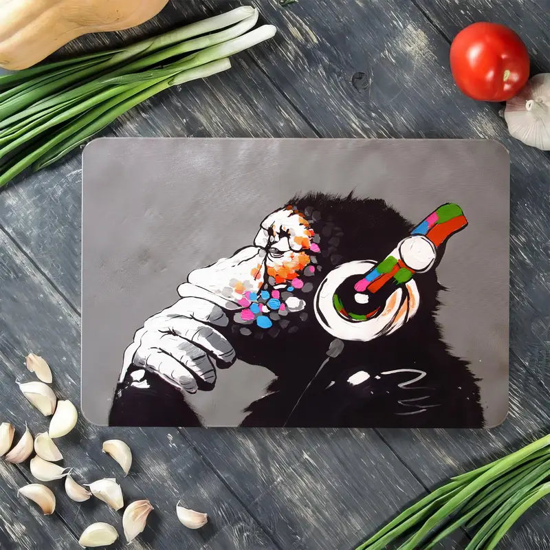 Graffiti Monkey Glass Cutting Board with Tempered Safety Design