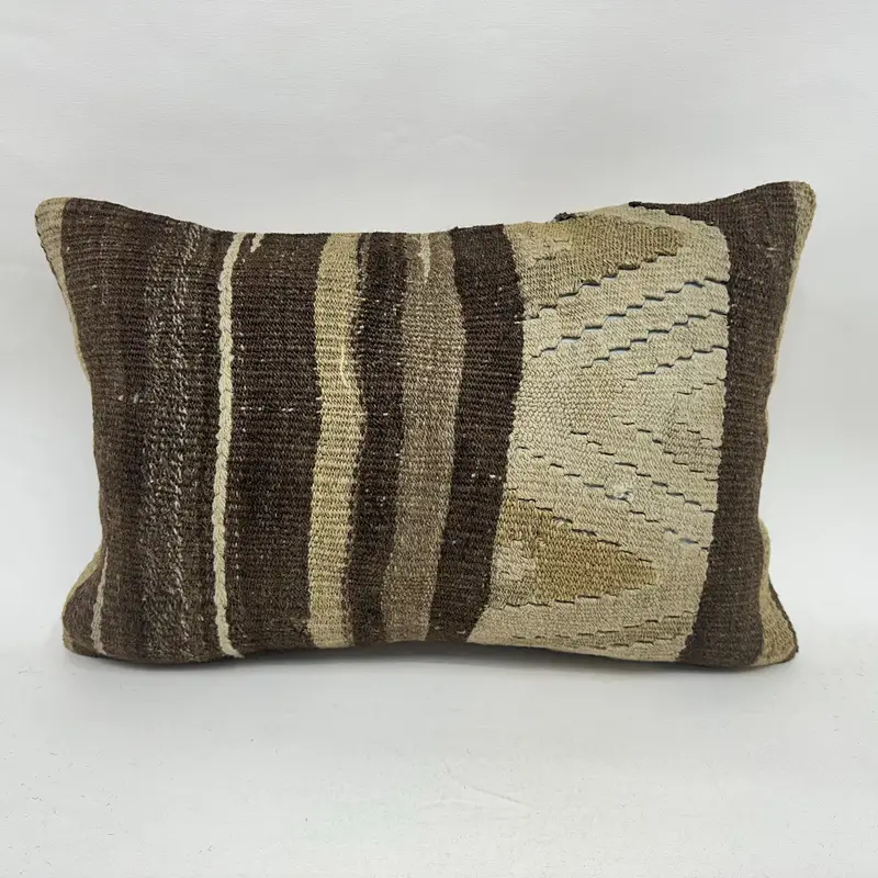 Handgefertigtes braun-beige gestreiftes Kissen, vielseitiges 16x24 Wurfkissen