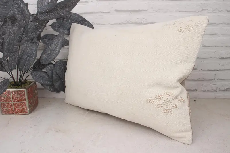 Seat Pillow Cover, Antique Pillows, 16x24 White Pillow Cover, Pillow for Sofa, Boho Pillow, Wool Kilim Pillow Pillow Cover, Pillow Case - 4