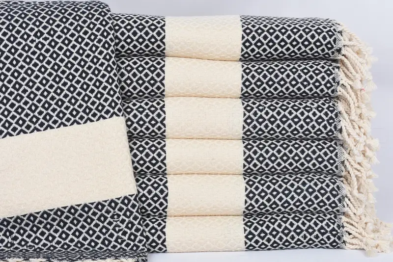 Personalized Turkish Beach Towel Navy Geometric, 70x40 Inches