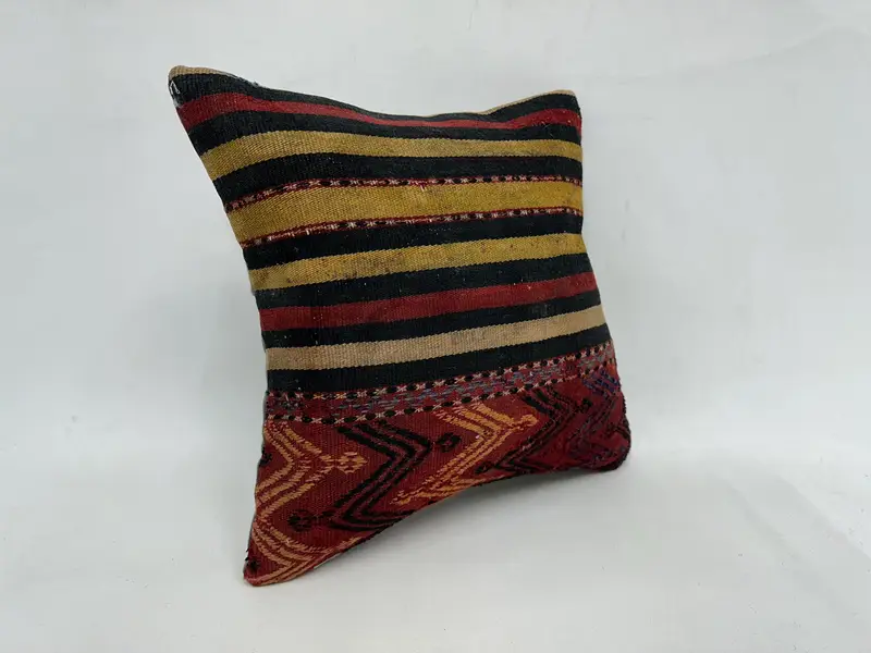 Handmade Kilim Cushion, 18x18 Red Cushion, Boho Pillow, Garden Pillow Sham, Kilim Pillow Cover, Cushion Case, Bolster Throw Pillow Cover - 3