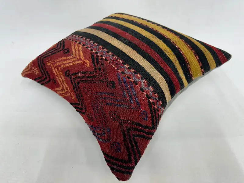 Handmade Kilim Cushion, 18x18 Red Cushion, Boho Pillow, Garden Pillow Sham, Kilim Pillow Cover, Cushion Case, Bolster Throw Pillow Cover - 6