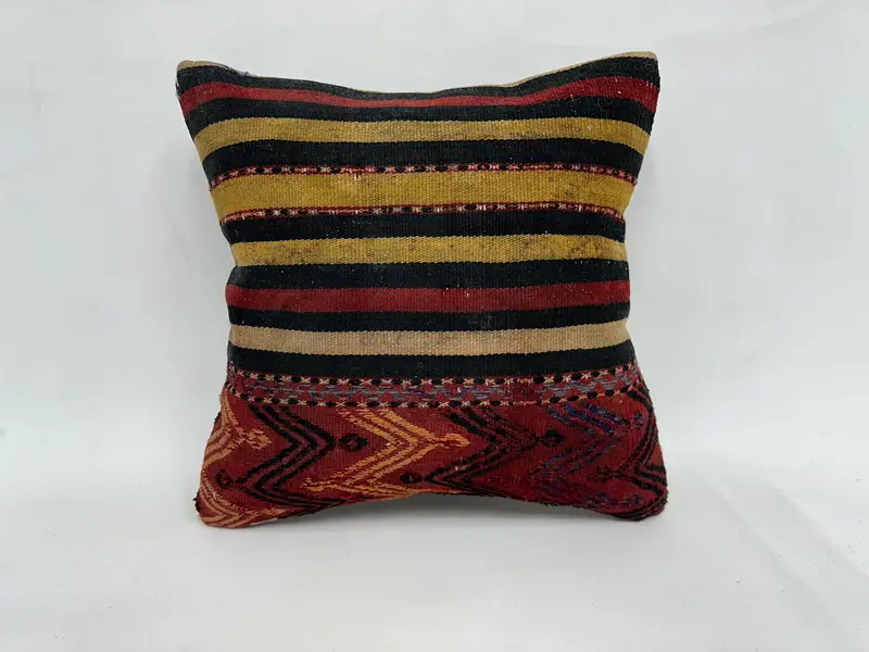 Handmade Kilim Cushion, 18x18 Red Cushion, Boho Pillow, Garden Pillow Sham, Kilim Pillow Cover, Cushion Case, Bolster Throw Pillow Cover - 1