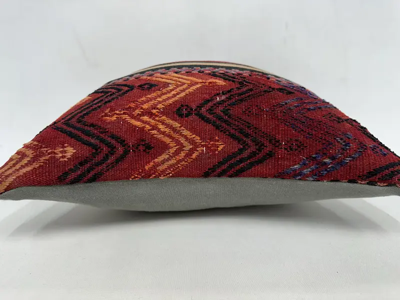 Handmade Kilim Cushion, 18x18 Red Cushion, Boho Pillow, Garden Pillow Sham, Kilim Pillow Cover, Cushion Case, Bolster Throw Pillow Cover - 5