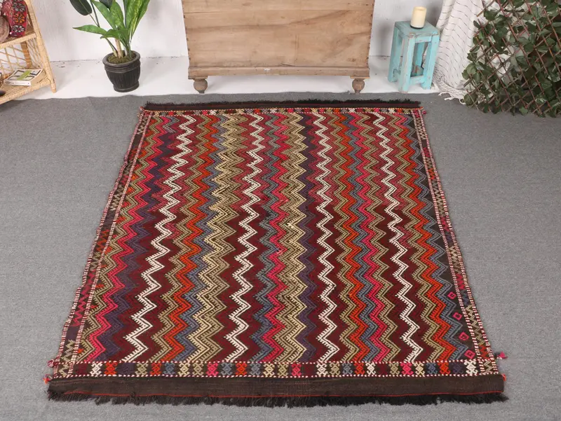 Rainbow Rug, 4,8x5,8 ft Floral & Geometric Pattern