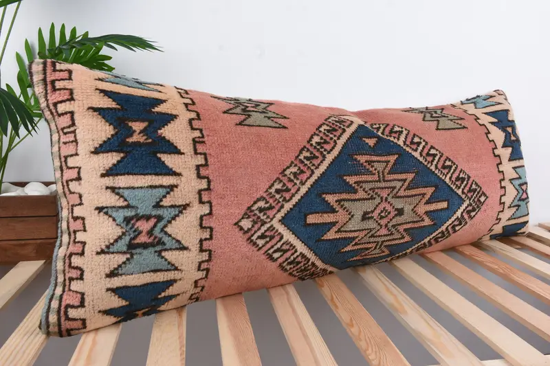 Cushion Case, Boho Pillow, Lounge Throw Cushion, 16x43 Blue Cushion Cover, Boho Pillow Sham Cover, Garden Cushion Cover, Antique Pillows - 4