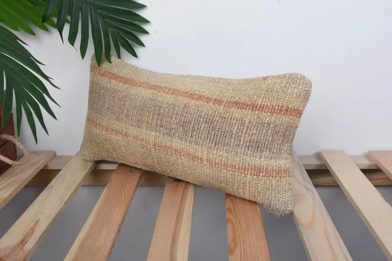 Pillow Cover, Pillow for Sofa, 8x16 Beige Pillow Sham, Southwestern Pillow Cover, Retro Throw Pillow, Boho Pillow, Handmade Kilim Cushion - 5