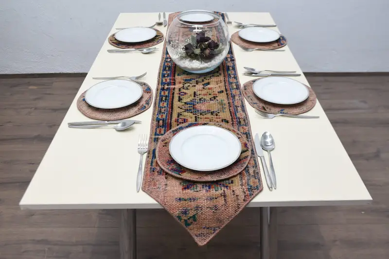 ブルー & ベージュ ボヘミアン サークル プレースマット、コットン & ウール ゴシック装飾