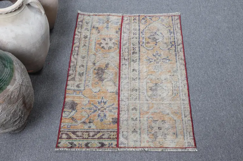 2.1x2.8 ft Vintage Halı, Türk Küçük Halı, Beyaz Kırmızı Oryantal Halı - 1