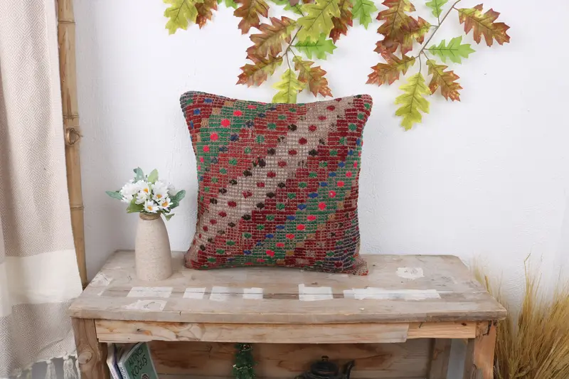 Accent Cushion Cover, Pattern Throw Pillow Cover, Home Decor Pillow, Pillow Sham, Pillow for Sofa, Boho Pillow, 16x16 Red Pillow Sham - 1