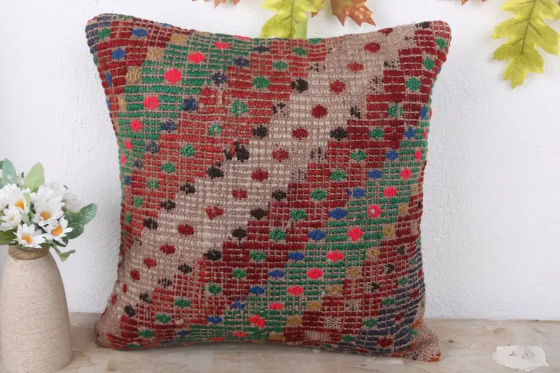 Accent Cushion Cover, Pattern Throw Pillow Cover, Home Decor Pillow, Pillow Sham, Pillow for Sofa, Boho Pillow, 16x16 Red Pillow Sham - 2
