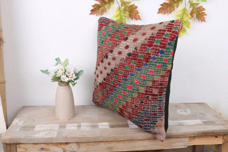 Accent Cushion Cover, Pattern Throw Pillow Cover, Home Decor Pillow, Pillow Sham, Pillow for Sofa, Boho Pillow, 16x16 Red Pillow Sham - 4